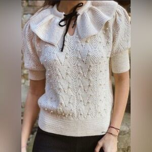 Zara Cream Cowl Neck Sweater with Chevron Knit